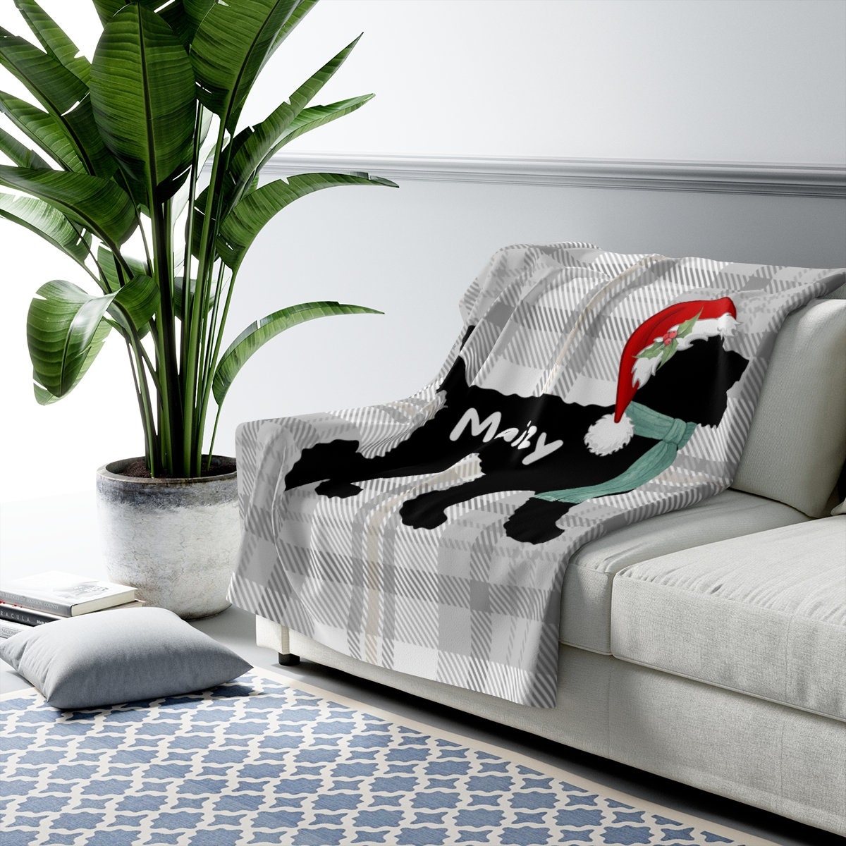 Personalized Doodle Dog Christmas Sherpa Fleece Blanket in 2 Sizes - Doodle Mom or Dad Holiday Gift, Doodle Dog Lover Cozy Blanket