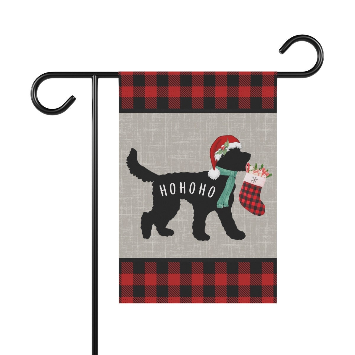 Doodle Dog Silhouette Christmas Santa HoHoHo Flag - Holiday Gift Idea for Doodle Mom or Dad Owner, Goldendoodle, Bernedoodle, Etc.