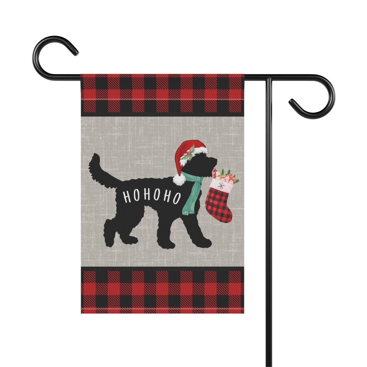 Doodle Dog Silhouette Christmas Santa HoHoHo Flag - Holiday Gift Idea for Doodle Mom or Dad Owner, Goldendoodle, Bernedoodle, Etc.