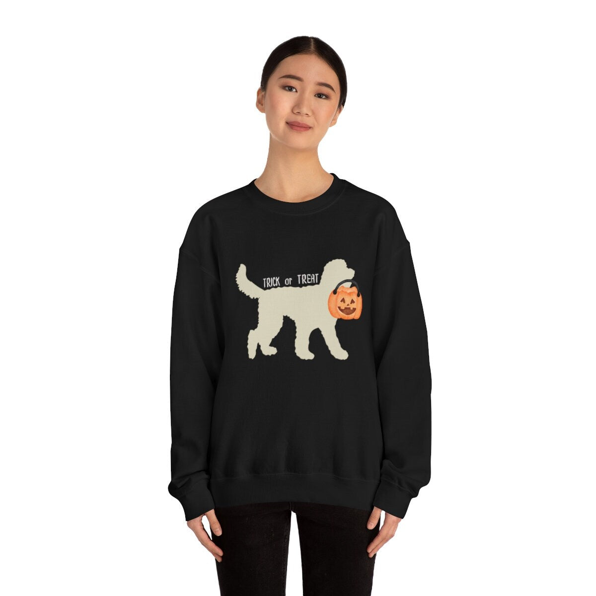 Doodle Dog Halloween Sweatshirt Represents Light Colored Doodle Dogs - Goldendoodle, Labradoodle, Double Doodle and Other Doodle Box