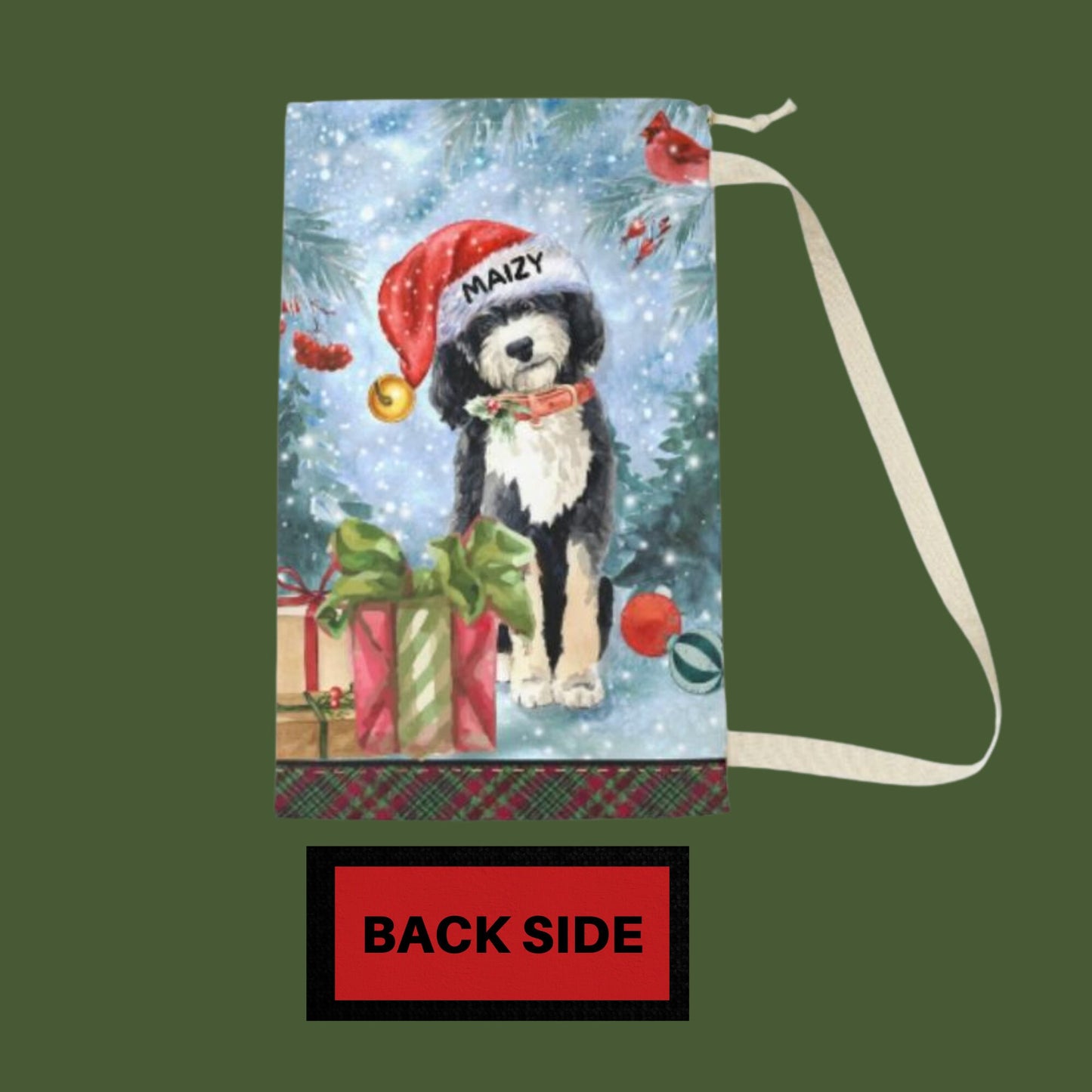 Personalized Bernedoodle Christmas Bag Present - Doodle Dog Santa Claus Gift Sack Bag, Doodle Dog Mom Gift, Bernedoodle Bag