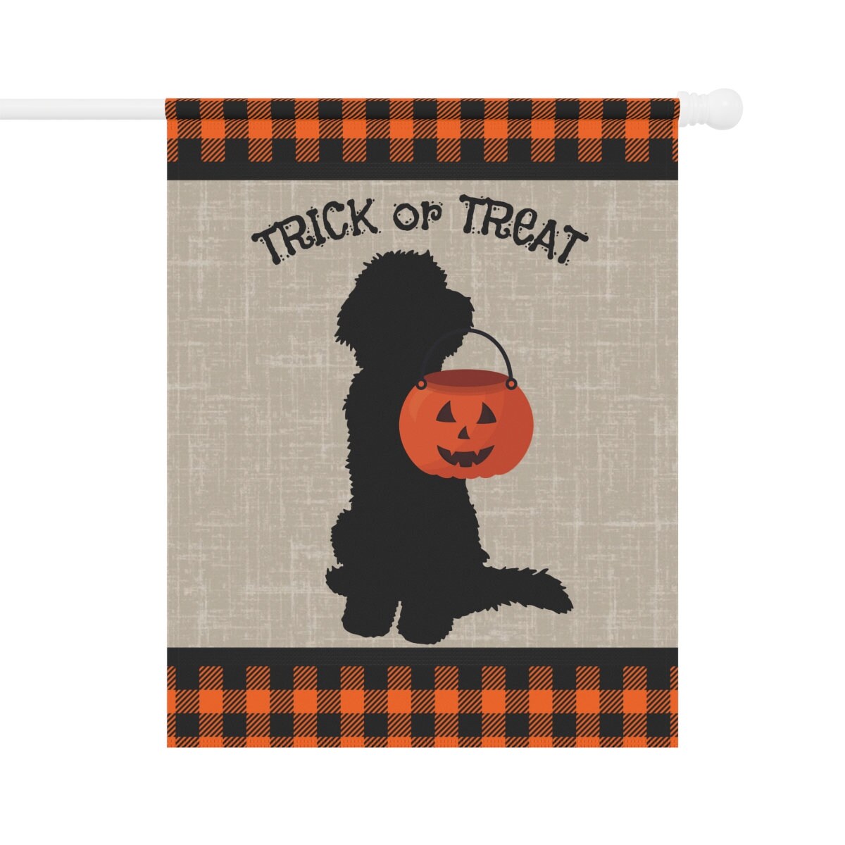 Trick or Treat Halloween Garden Flag Banner - Doodle Fall Decor, Doodle Mom/Dad Gift, Goldendoodle, Bernedoodle, Etc., Pole Not In