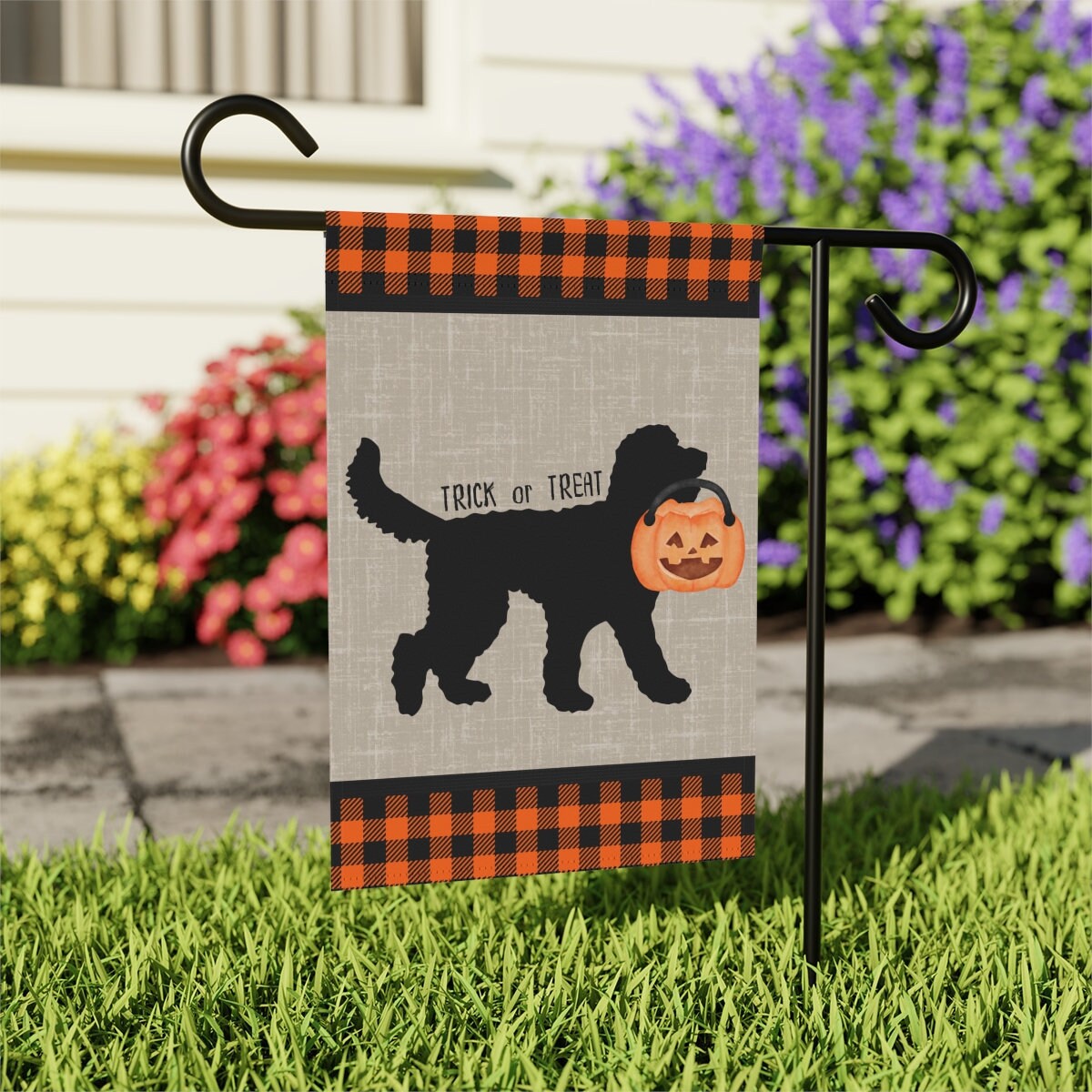 Doodle Dog Halloween Home & Garden Flag Banner - Doodle Fall Decor, Doodle Mom/Dad Gift, Goldendoodle, Bernedoodle, Aussiedoodle a