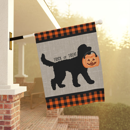 Doodle Dog Halloween Home & Garden Flag Banner - Doodle Fall Decor, Doodle Mom/Dad Gift, Goldendoodle, Bernedoodle, Pole Not Inclu