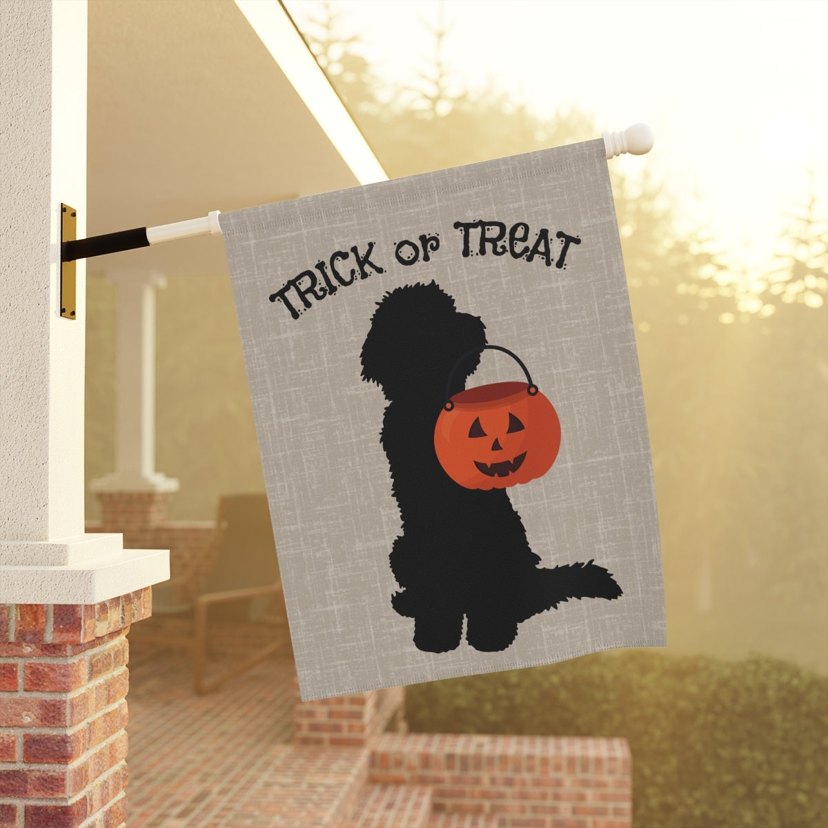 Doodle Dog Halloween Home & Garden Banner - Doodle Fall Decor, Doodle Mom or Dad Gift, Goldendoodle, Bernedoodle, Etc., Pole Not I