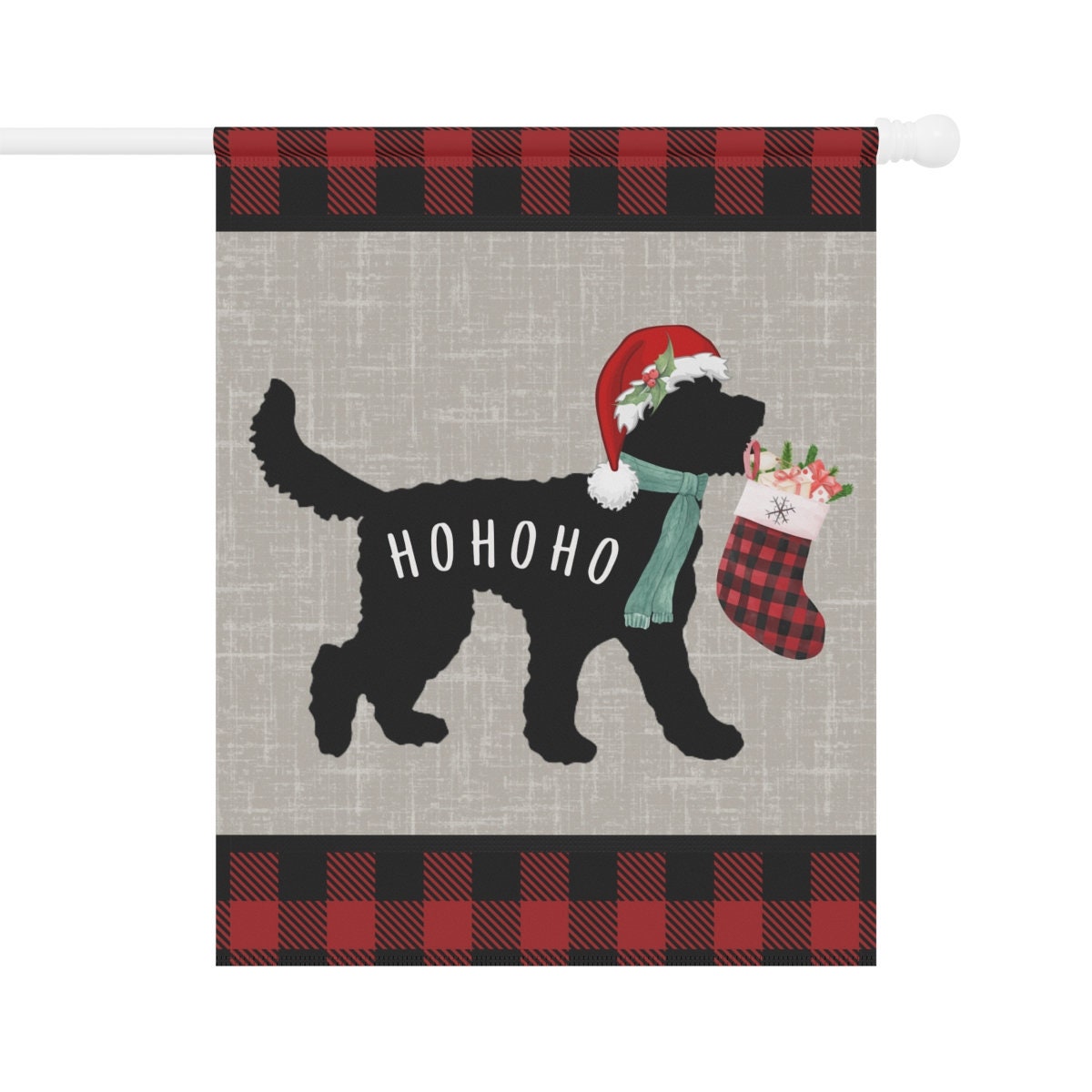 Doodle Dog Christmas HoHoHo Home & Garden Flag Banner - Doodle Decor, Doodle Mom/Dad Gift, Goldendoodle, Bernedoodle, Etc. Pole No