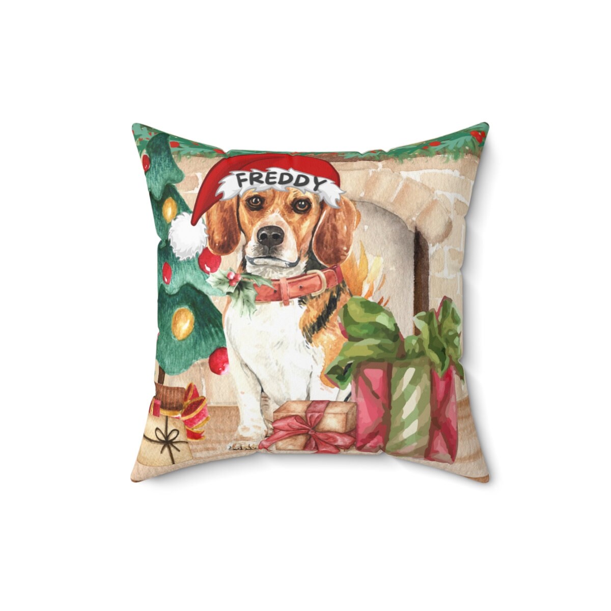 Beagle Christmas Pillow - Beagle Lover Mom and Dad Gift, Personalized  Beagle Holiday Gift