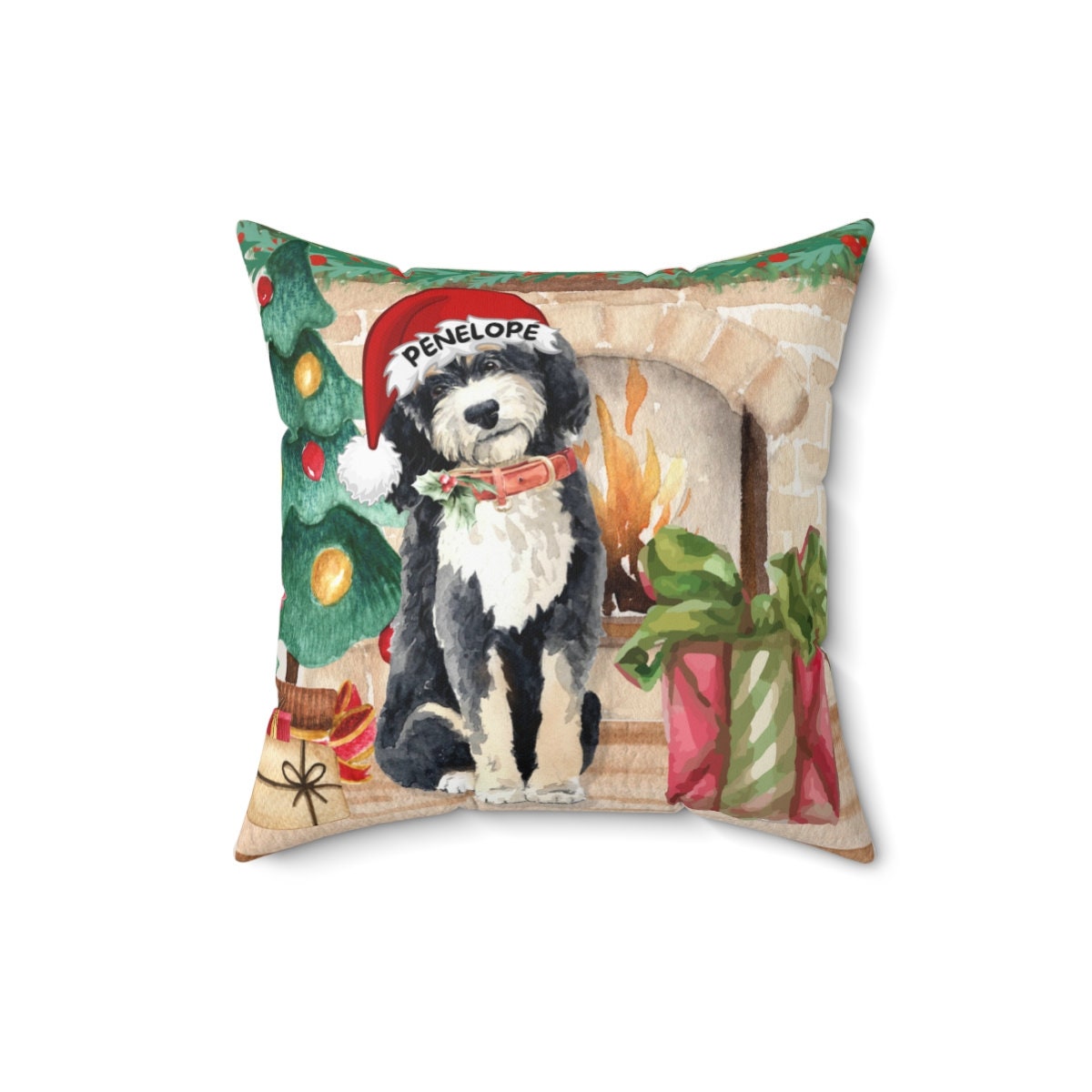 Bernedoodle Christmas Pillow - Bernedoodle Mom or Dad Gift, Personalized Bernedoodle, Doodle Dog Holiday Gift