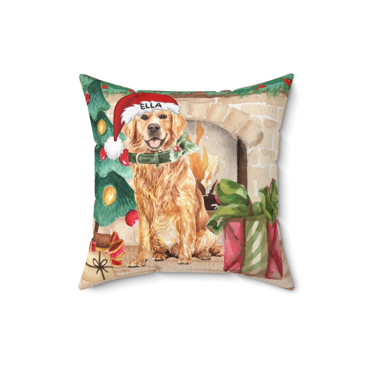 Golden Retriever Christmas Pillow - Retriever  Mom or Dad Gift, Personalized Golden Retriever Dog Holiday Gift