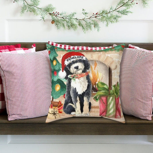 Bernedoodle Christmas Pillow - Bernedoodle Mom or Dad Gift, Personalized Bernedoodle, Doodle Dog Holiday Gift