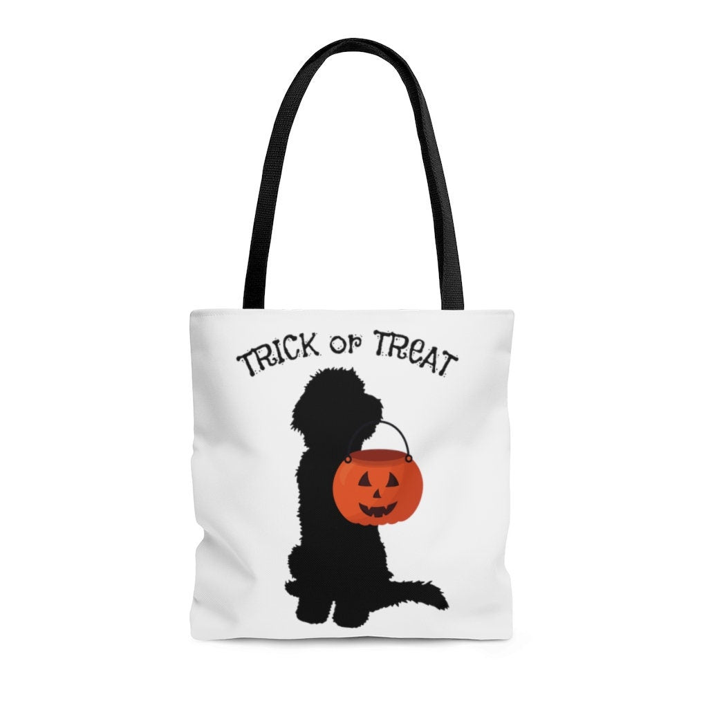 Doodle Dog Halloween Trick or Treat Bag - Doodle Lover  Gift, Doodle Candy Bag for Kids, Fun Doodle Silhouette Tote Bag- 3 Sizes