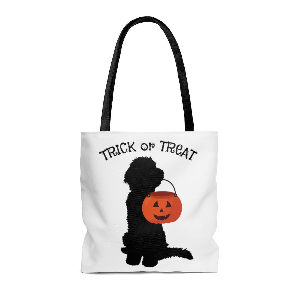 Doodle Dog Halloween Trick or Treat Bag - Doodle Lover  Gift, Doodle Candy Bag for Kids, Fun Doodle Silhouette Tote Bag- 3 Sizes