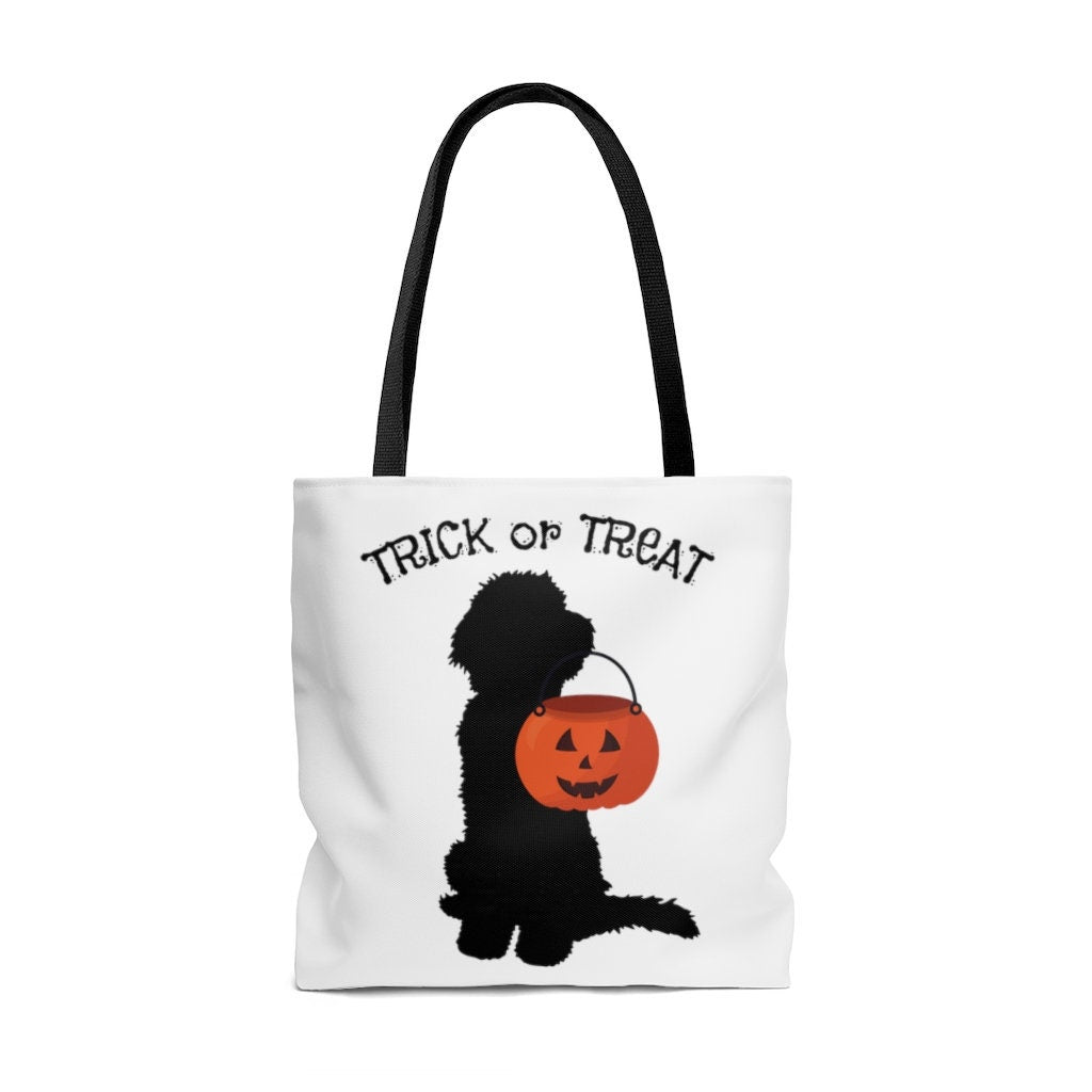 Doodle Dog Halloween Trick or Treat Bag - Doodle Lover  Gift, Doodle Candy Bag for Kids, Fun Doodle Silhouette Tote Bag- 3 Sizes