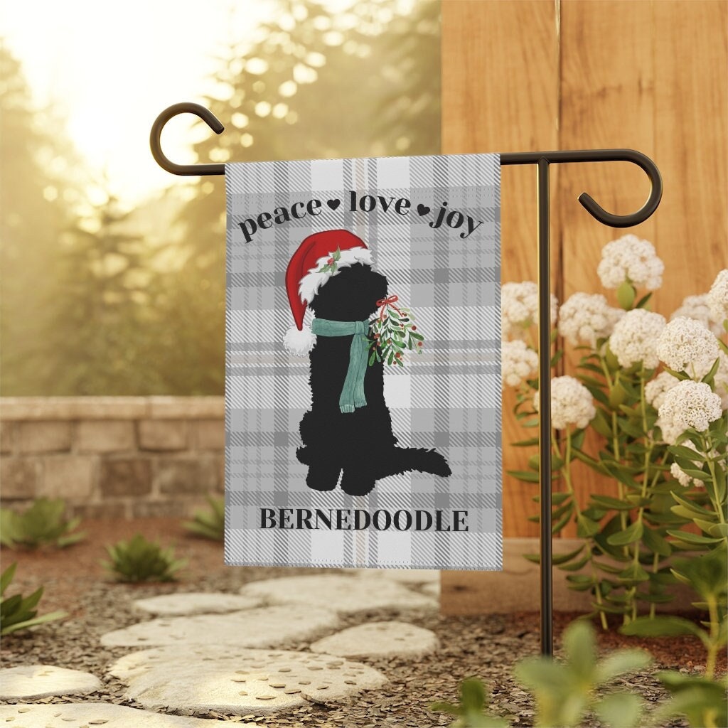 Bernedoodle Dog Christmas Flag - Holiday Gift Idea for Bernedoodle Mom or Dad Owner, Bernedoodle Home Garden Decor, Stand Not Incl