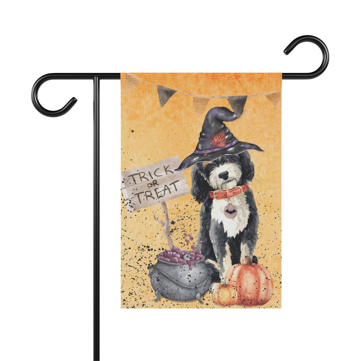 Bernedoodle - Doodle Dog Fall/Halloween Garden, House Flag / Banner, Double-sided, Bernedoodle Mom or Dad Gift Idea, Stand Not Inc