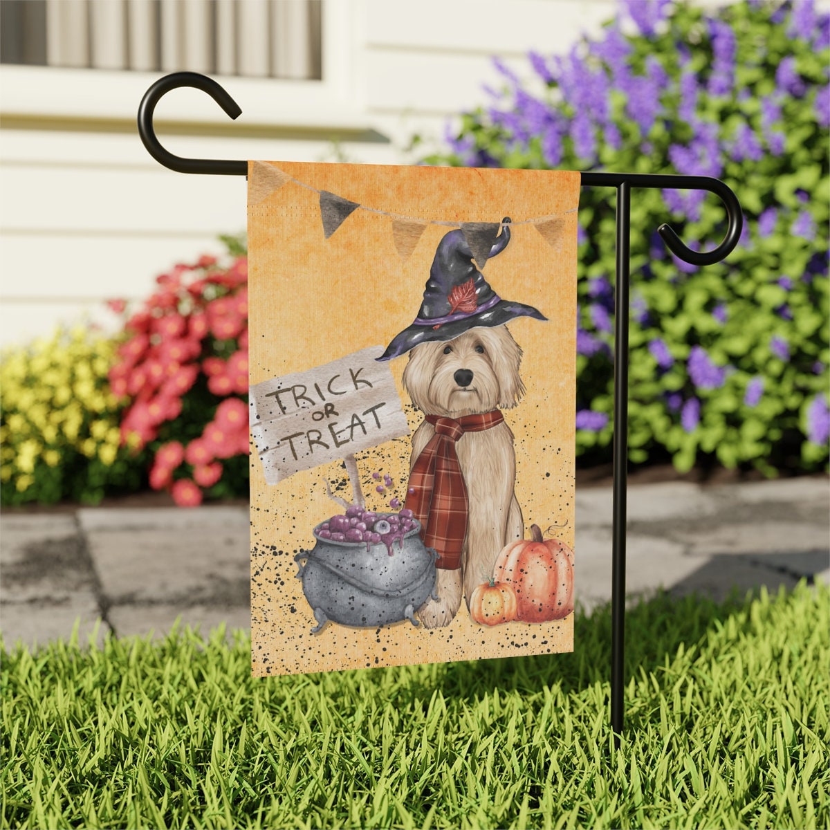 Goldendoodle - Labradoodle, Doodle Dog Fall/Halloween Garden, House Flag / Banner, Double-sided, Doodle Mom or Dad Gift Idea