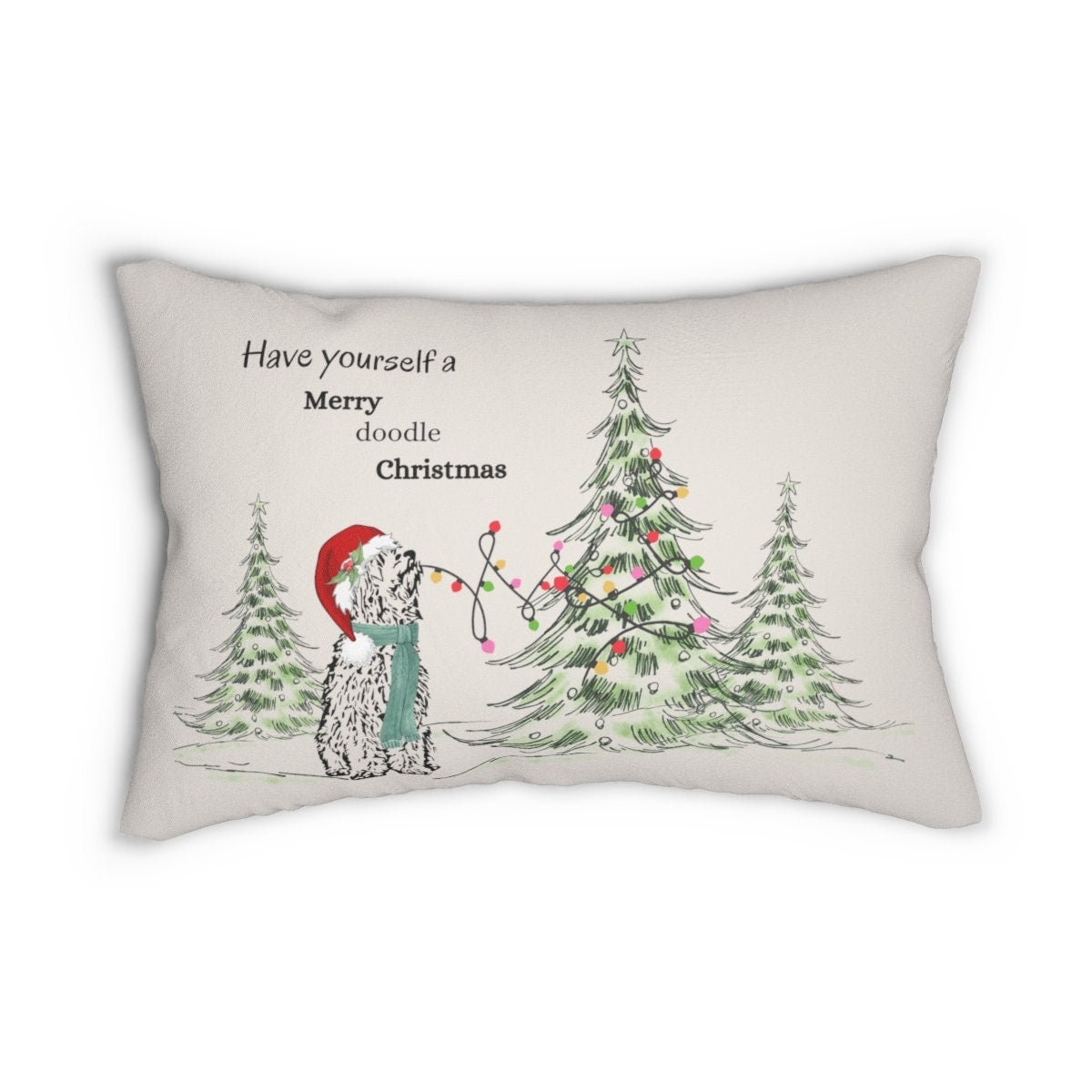 Doodle Dog Christmas Pillow - Doodle Mom Gift, Goldendoodle, Bernedoodle, Labradoodle, Etc. Holiday Home Decor