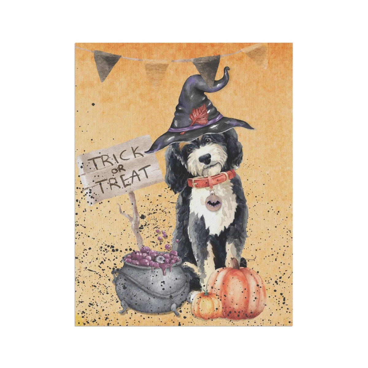 Bernedoodle Halloween Witch - House, Porch Flag-Banner, Doodle Dog Mom and Dad Gift, Double-sided,Pole Not Included