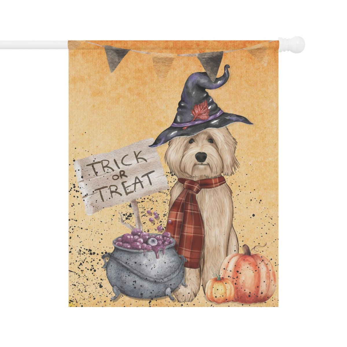 Goldendoodle - Labradoodle, Doodle Dog Fall and Halloween House Flag/Banner, Double-sided Flag for Porch or Outside Space, Pole No