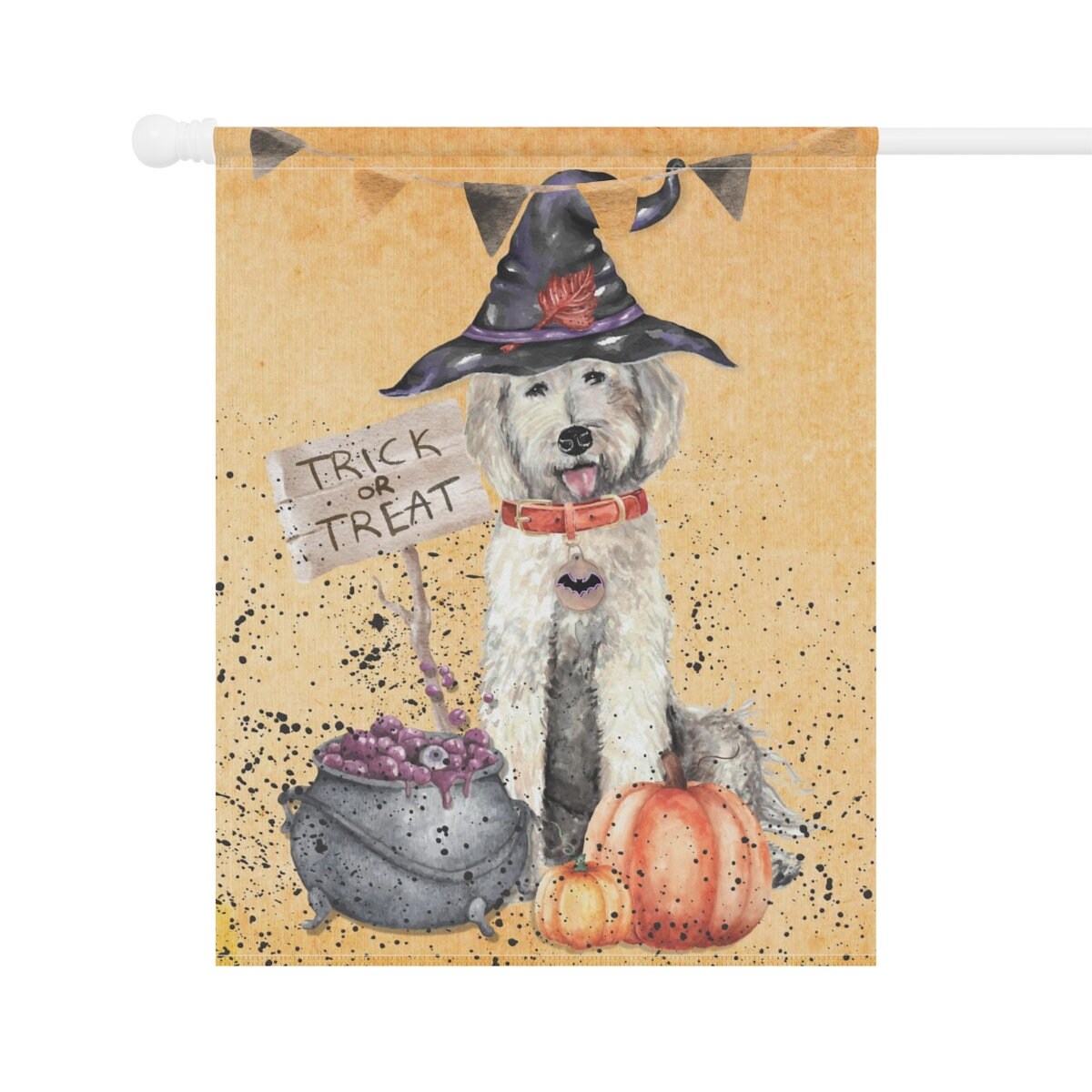 Goldendoodle - Labradoodle, Doodle Dog Fall/Halloween Garden, House Flag / Banner, Double-sided, Doodle Mom or Dad Gift Idea Pole