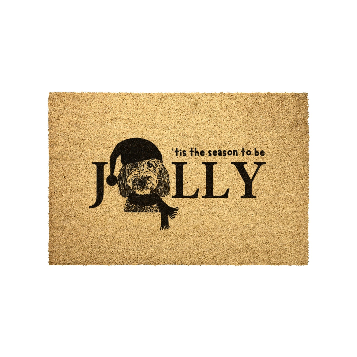 Doodle Dog Jolly Christmas Doormat Rug - Doodle Mom or Dad Holiday Gift, Goldendoodle, Bernedoodle, Labradoodle and More Jolly Mat