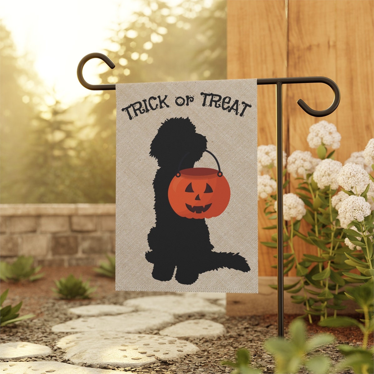 Doodle Dog Fall/Halloween Garden - House Flag / Banner, Double-sided, Goldendoodle, Bernedoodle, Labradoodle, Aussiedoodle