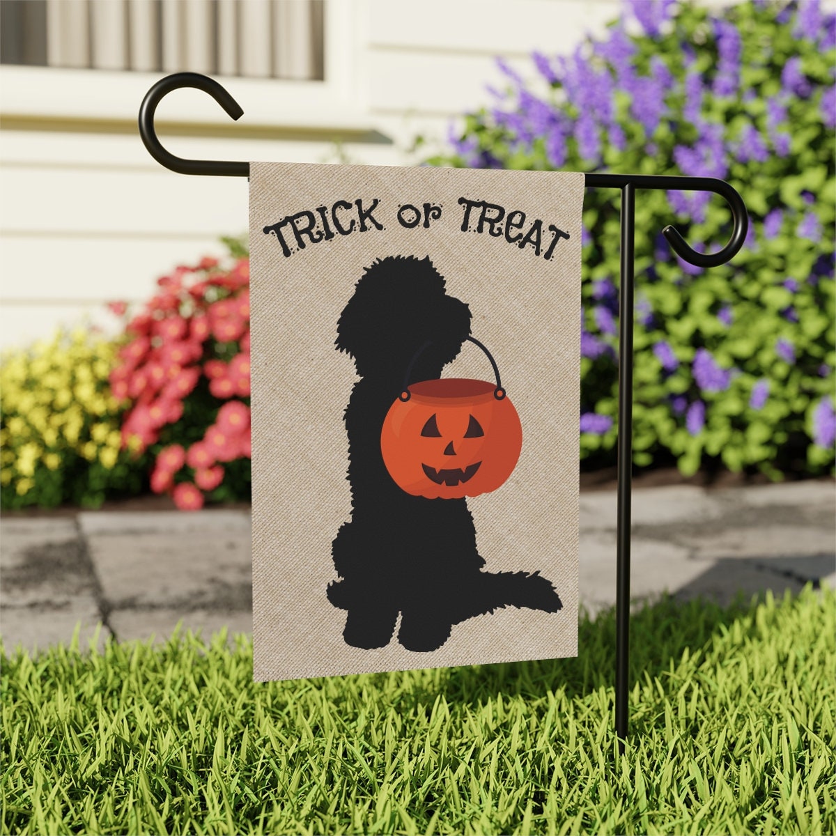 Doodle Dog Fall/Halloween Garden - House Flag / Banner, Double-sided, Goldendoodle, Bernedoodle, Labradoodle, Aussiedoodle