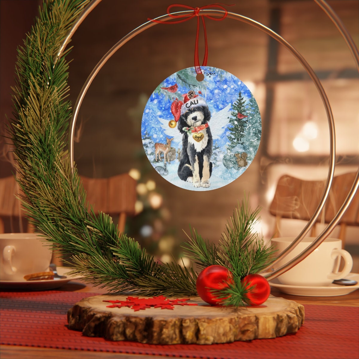 Personalized Bernedoodle Dog Memorial Ornament - Doodle Dog Mom Dad Sympathy Gift, Christmas Dog Memorial Ornament