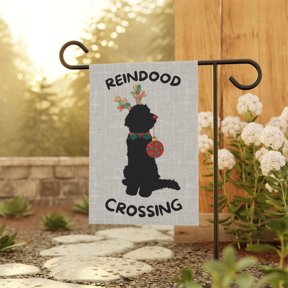 Doodle Dog Christmas Flag - Reindood Crossing, Perfect Doodle Mom or Dad Gift, Holiday Doodle Lawn Sign/flag, Stand Not Included