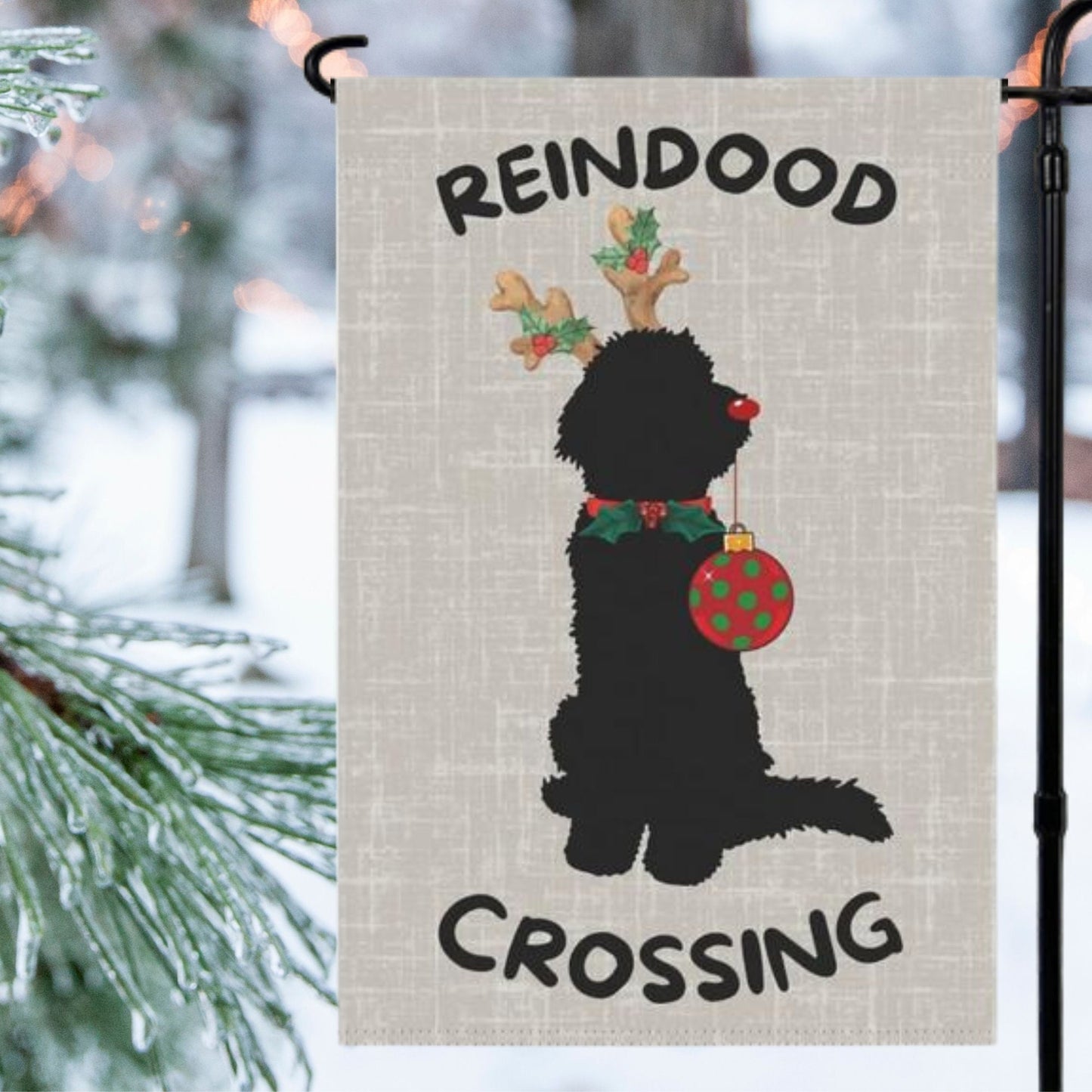 Doodle Dog Christmas Flag - Reindood Crossing, Perfect Doodle Mom or Dad Gift, Holiday Doodle Lawn Sign/flag, Stand Not Included