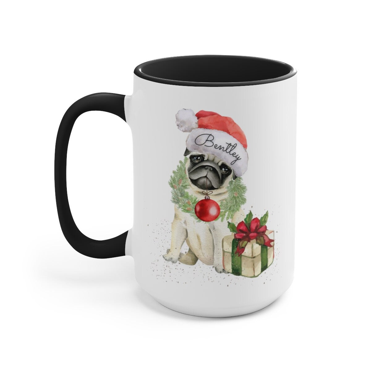 Personalized Pug Coffee Mug - Perfect Gift for Pug Mom or Dad, Black/white Two-Tone Coffee Mug, 15oz, Custom Pug Gift, Pug Mug