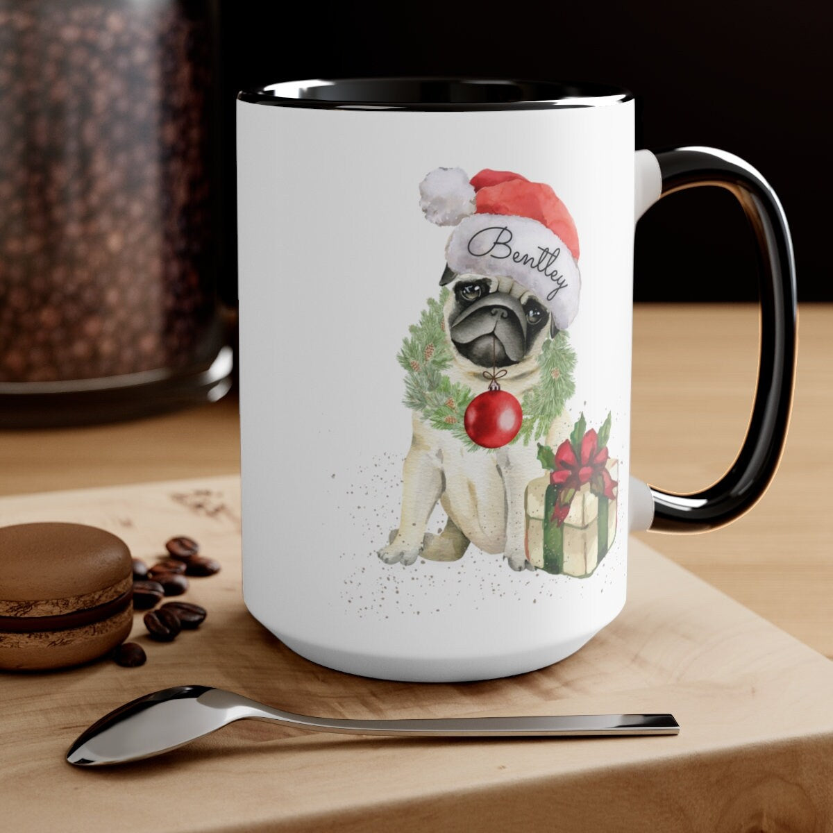 Personalized Pug Coffee Mug - Perfect Gift for Pug Mom or Dad, Black/white Two-Tone Coffee Mug, 15oz, Custom Pug Gift, Pug Mug