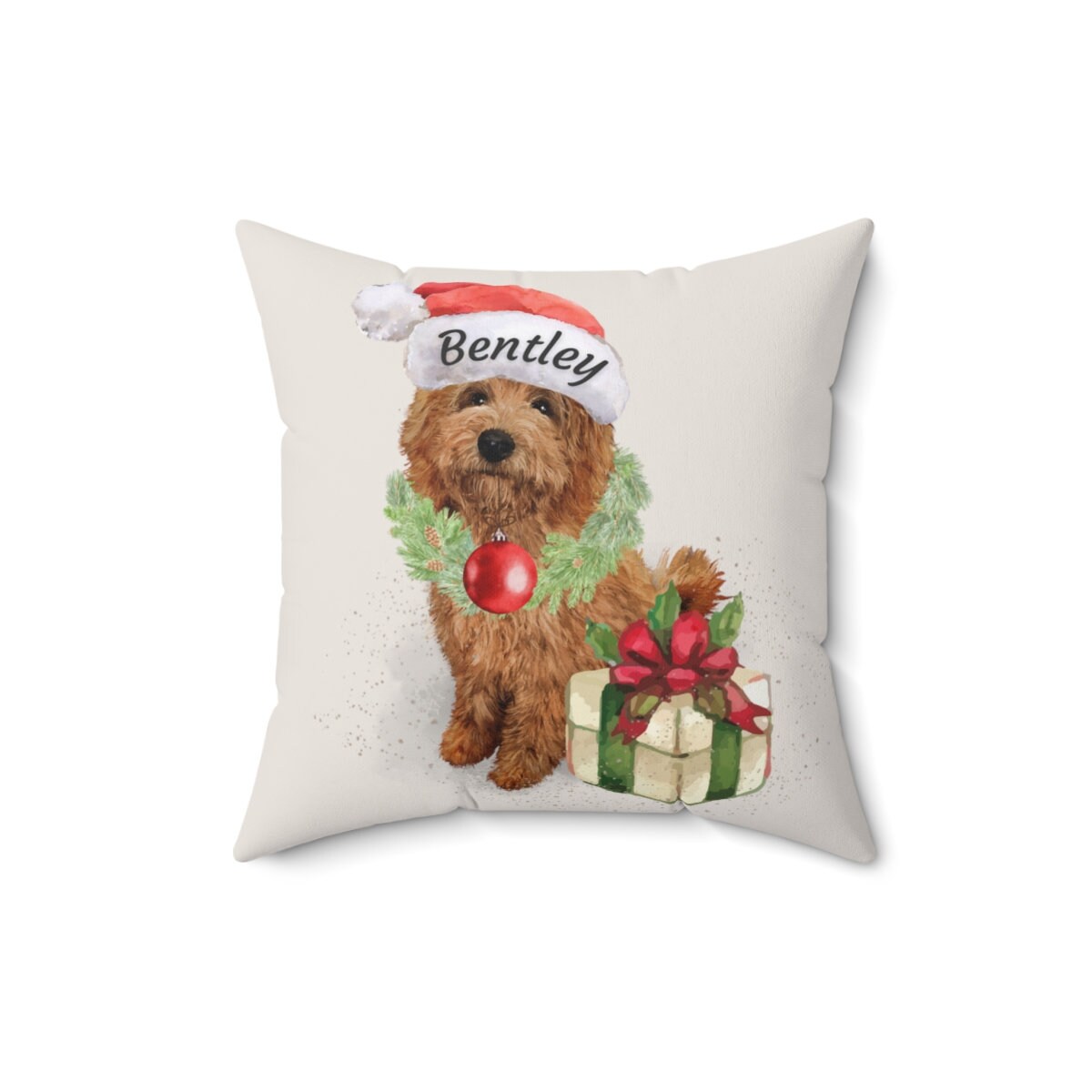 Labradoodle - Goldendoodle, Doodle Christmas Pillow, Apricot Doodle Mom or Dad Gift, Personalized Doodle Dog Holiday Gift, 16x16 P