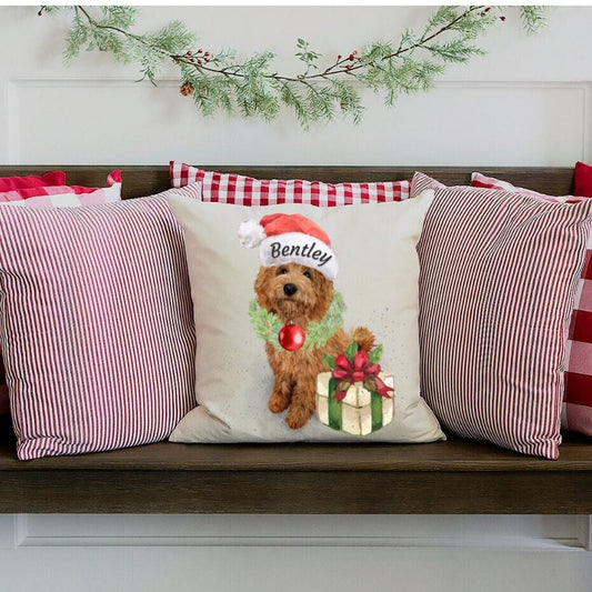 Labradoodle - Goldendoodle, Doodle Christmas Pillow, Apricot Doodle Mom or Dad Gift, Personalized Doodle Dog Holiday Gift, 16x16 P