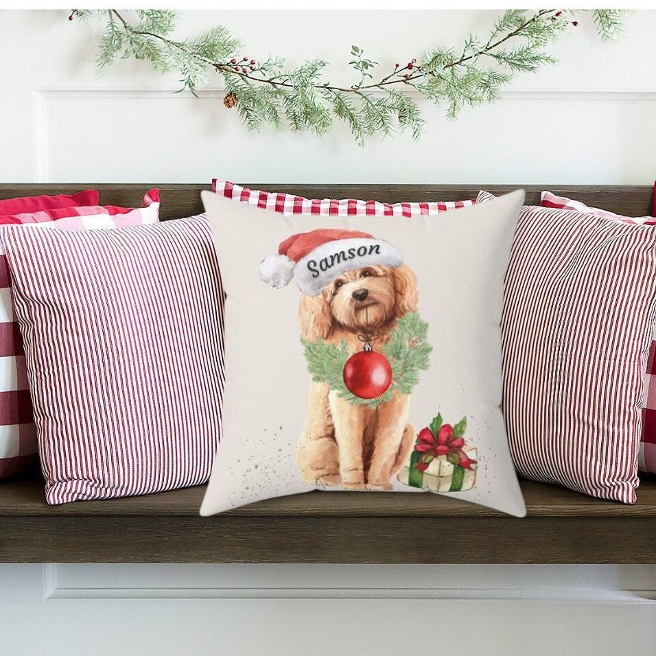 Goldendoodle - Labradoodle Christmas Pillow, Doodle Dog Mom/ Dad Gift, Personalized Doodle Keepsake Gift, 16x16 Boutique Pillow