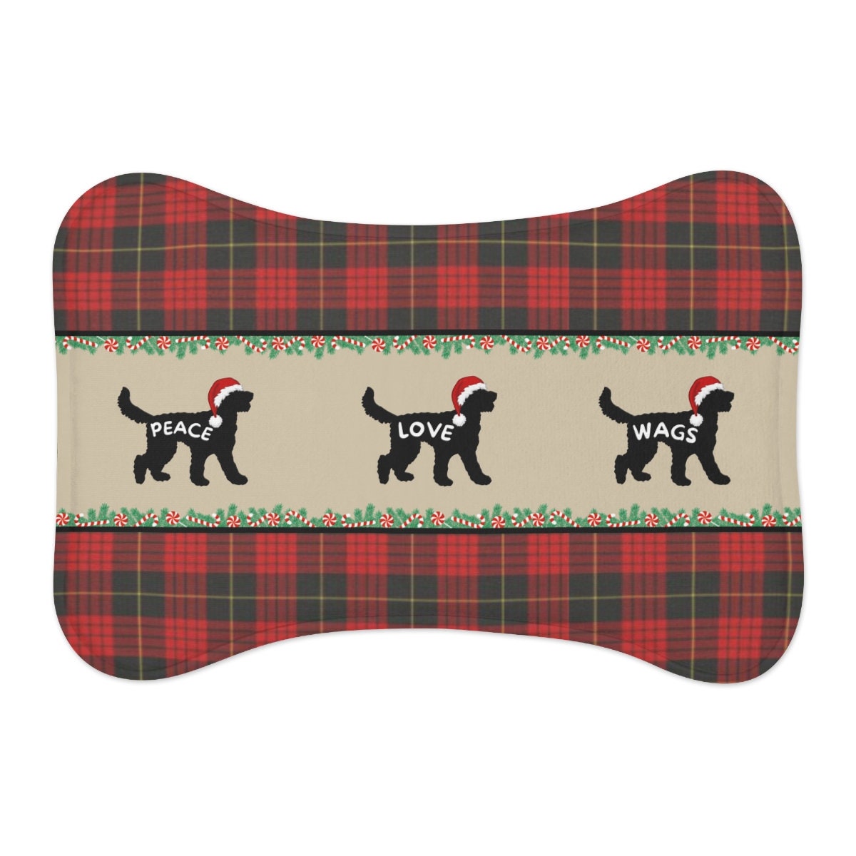 Doodle Dog Pet Feeding Mat - Bone-shaped Tartain Plaid Christmas Mat, Great Gift Idea for Doodle Mom Or Dad, Pet Bowl Mat, Food Bo