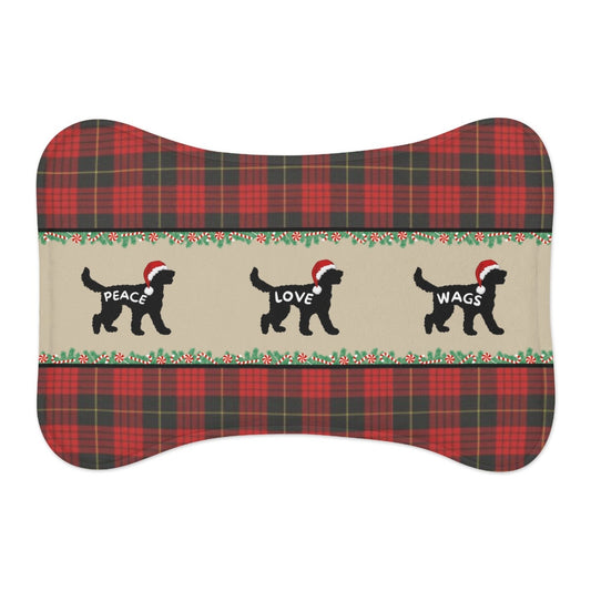 Doodle Dog Pet Feeding Mat - Bone-shaped Tartain Plaid Christmas Mat, Great Gift Idea for Doodle Mom Or Dad, Pet Bowl Mat, Food Bo