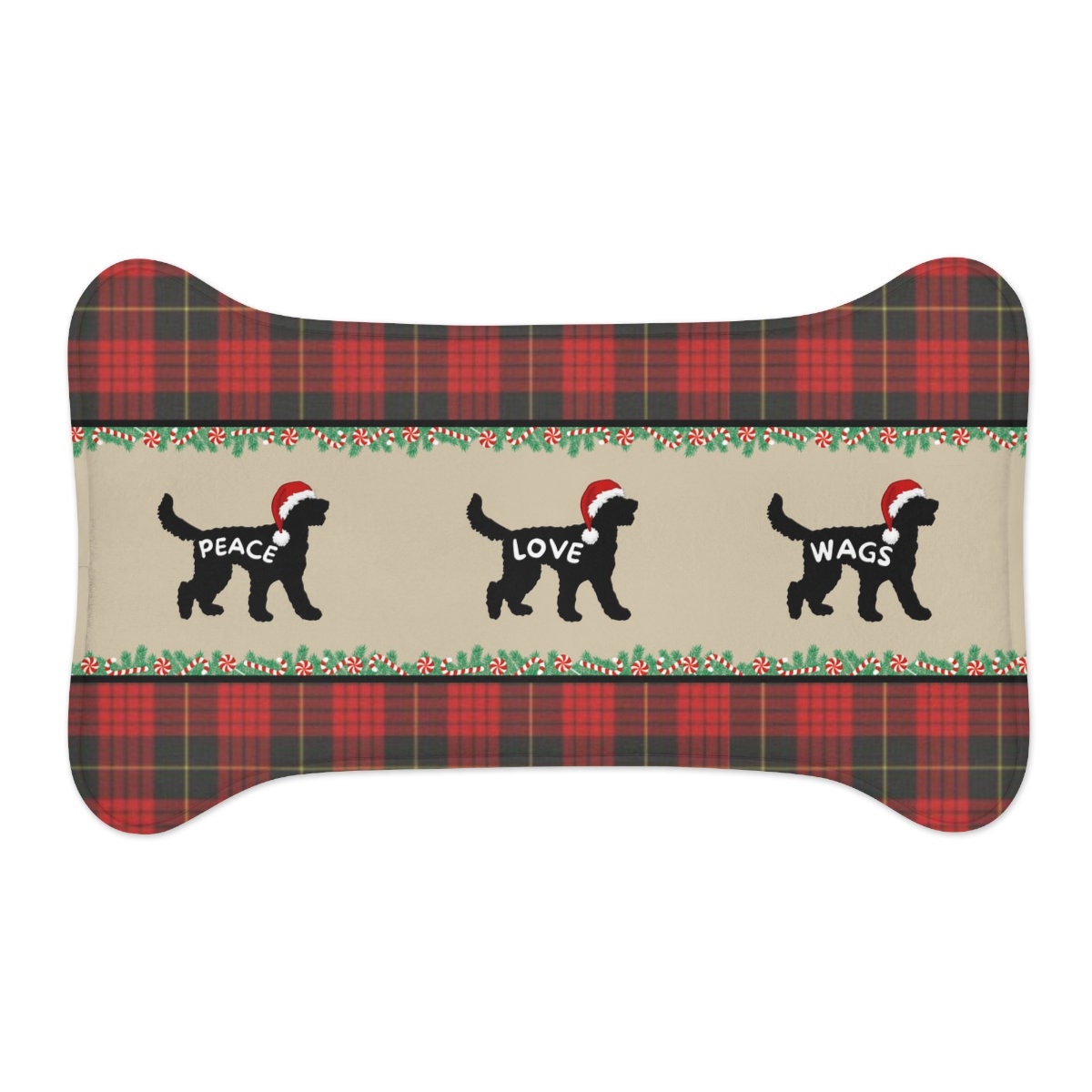 Doodle Dog Pet Feeding Mat - Bone-shaped Tartain Plaid Christmas Mat, Great Gift Idea for Doodle Mom Or Dad, Pet Bowl Mat, Food Bo