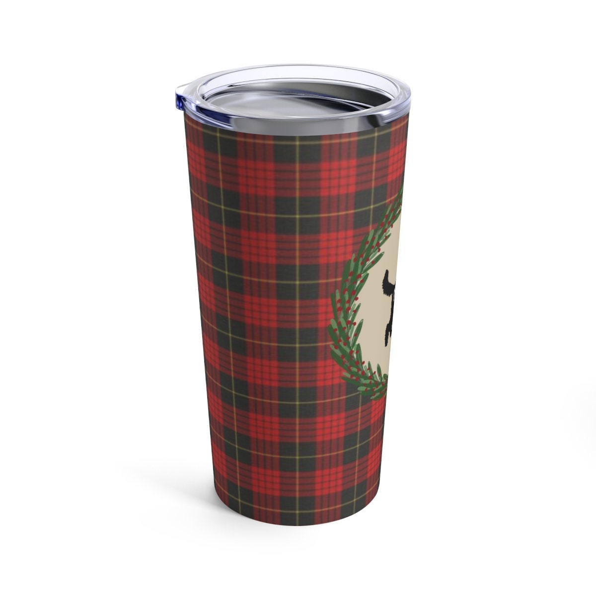 Doodle Mom Christmas Tumbler - Red Plaid With Doodle Dog Silhouette, Stainless Travel Size, 20oz, Perfect Holiday Gift for Doodle