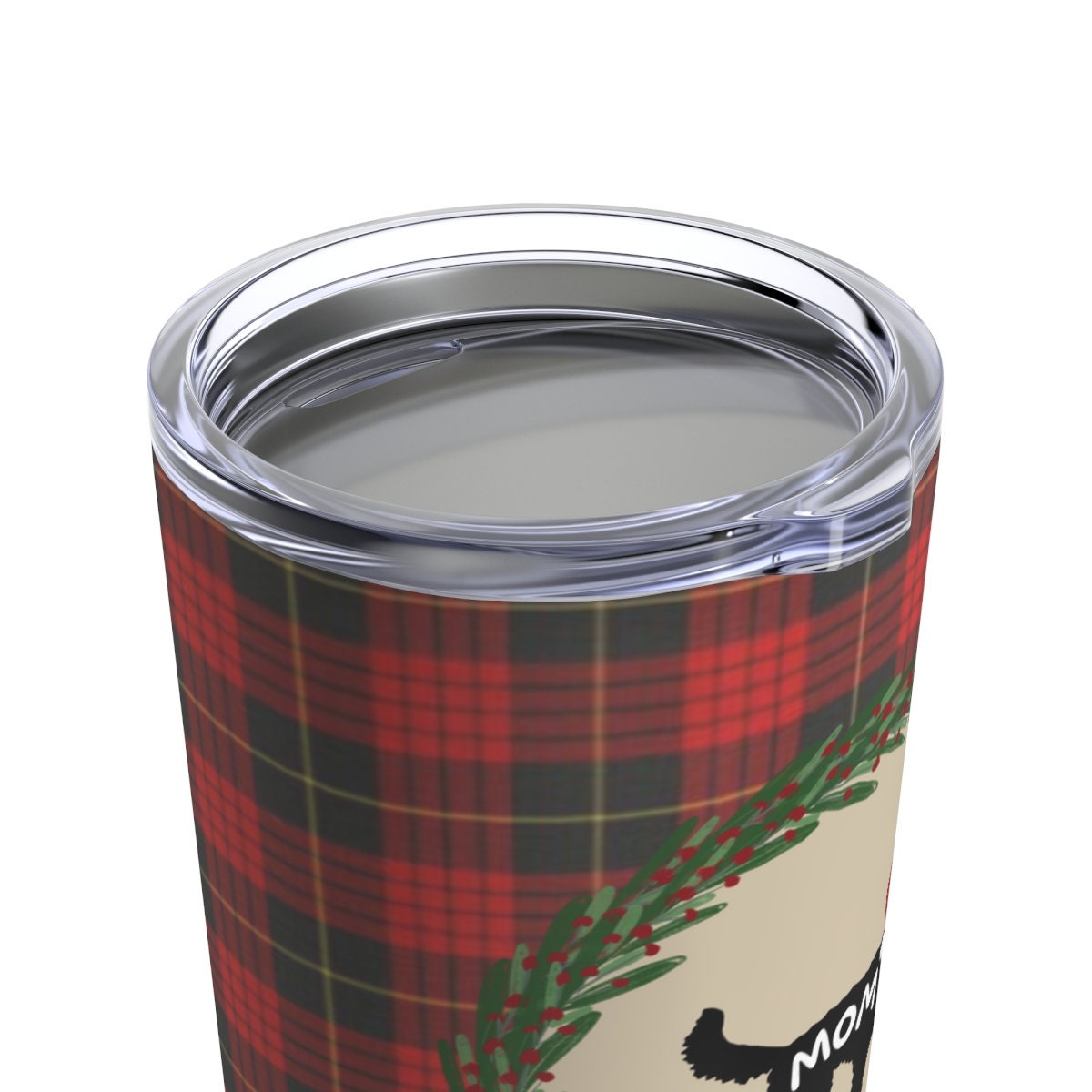 Doodle Mom Christmas Tumbler - Red Plaid With Doodle Dog Silhouette, Stainless Travel Size, 20oz, Perfect Holiday Gift for Doodle