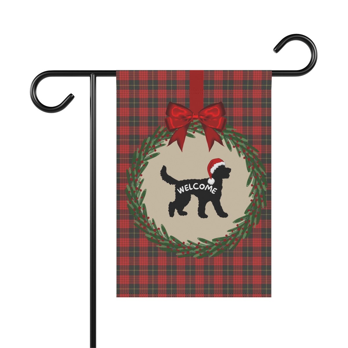 Doodle Dog Christmas Yard Flag - Holiday Gift Idea for Doodle Mom or Dad, Welcome Sign, Silhouette Represents Most Doodle Breeds