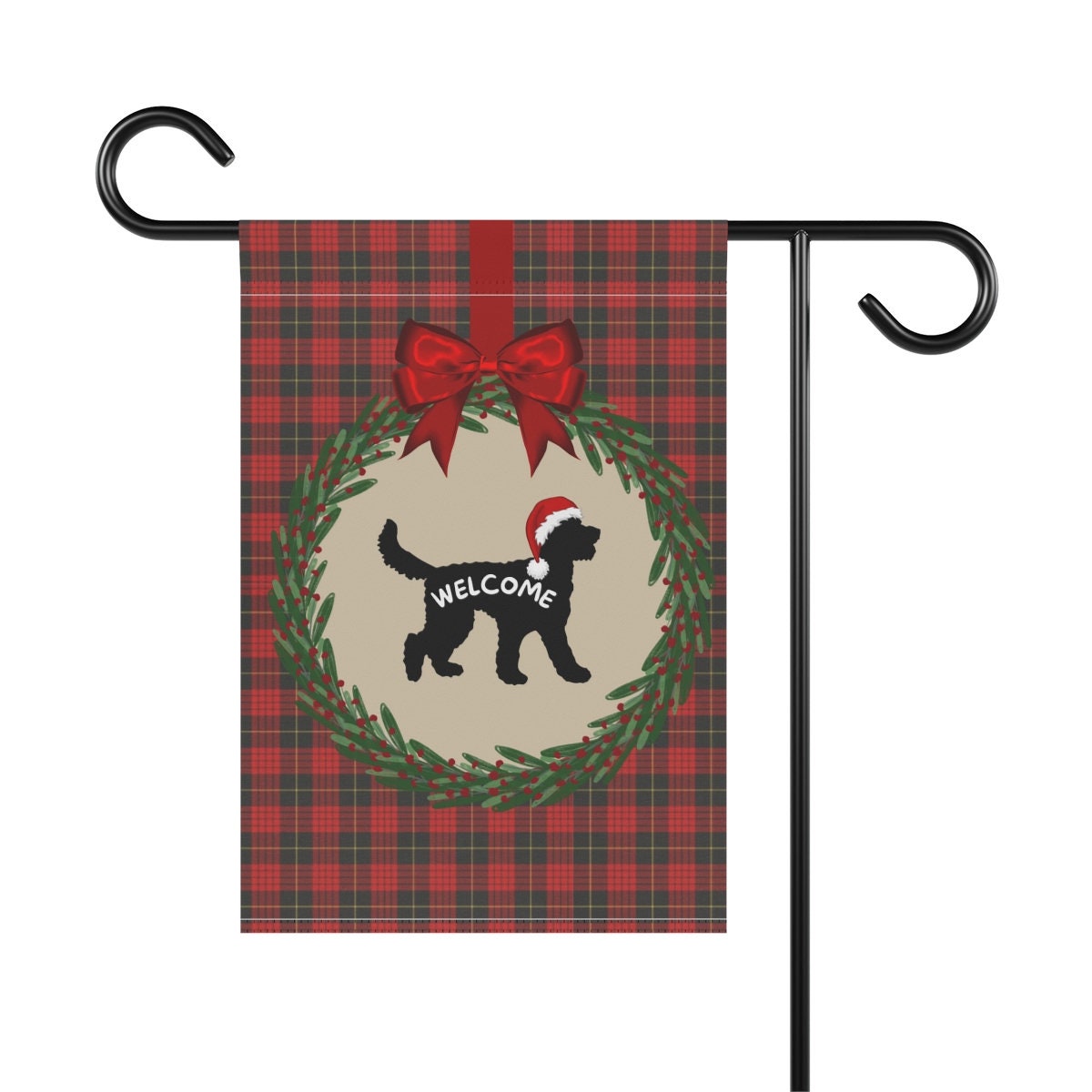 Doodle Dog Christmas Yard Flag - Holiday Gift Idea for Doodle Mom or Dad, Welcome Sign, Silhouette Represents Most Doodle Breeds