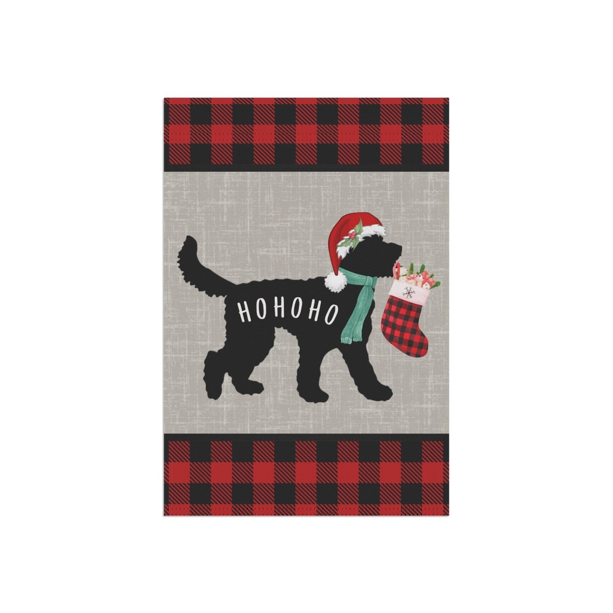 Doodle Dog Silhouette Christmas Santa HoHoHo Flag - Holiday Gift Idea for Doodle Mom or Dad Owner, Goldendoodle, Bernedoodle, Etc.