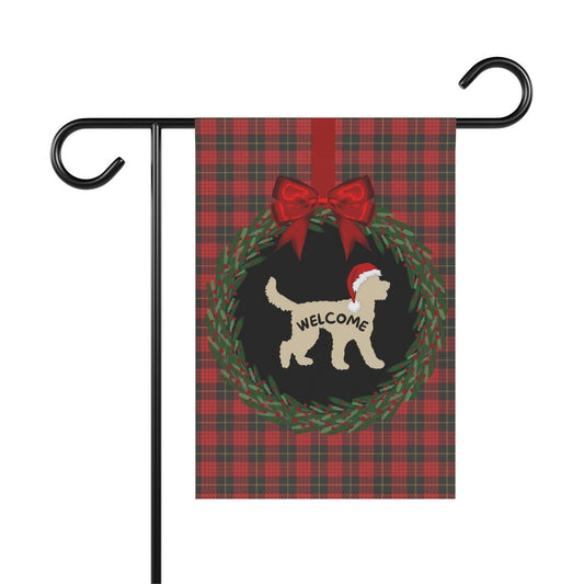 Doodle Dog Christmas Yard Flag - Gift Idea for Doodle Mom or Dad, Welcome Sign, Tan Silhouette Represents Most Light Colored Doodl