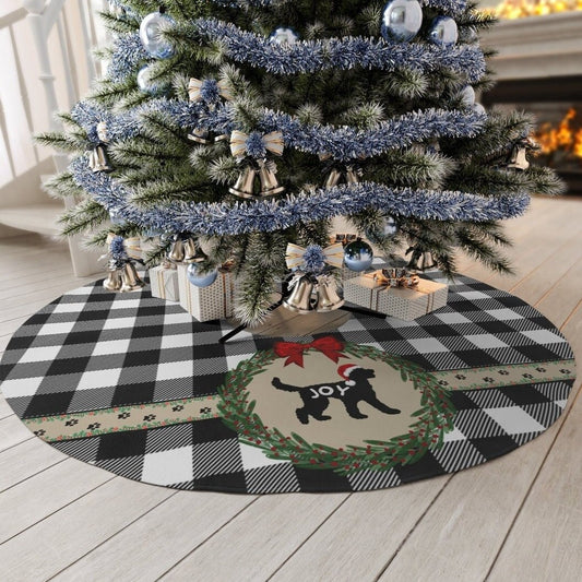 Doodle Dog Silhouette Christmas Tree Skirt - Buffalo Check  Holiday Decoration, Round 57", Doodle Dog Christmas Decor