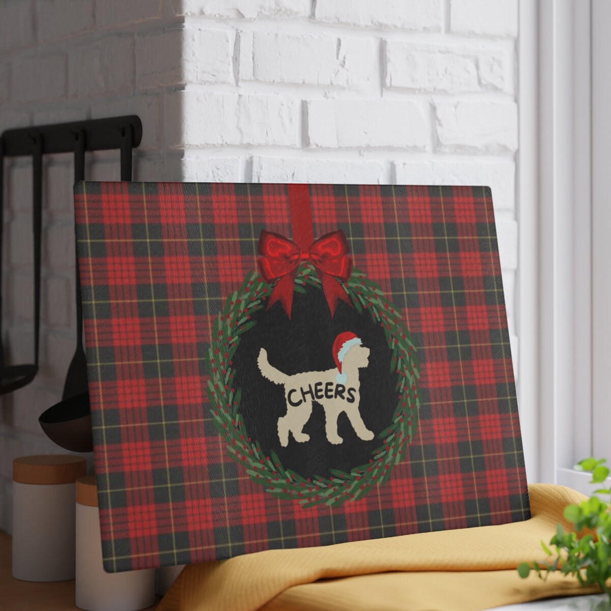 Doodle Dog Silhouette Christmas Glass Cutting Board - Perfect Doodle Mom or Dad Holiday Entertaining Gift, Available in 2 Sizes