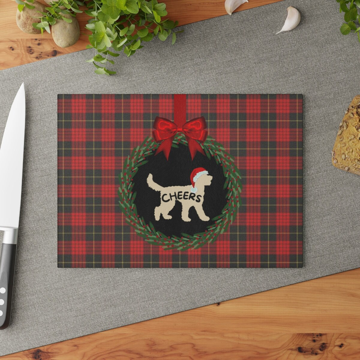 Doodle Dog Silhouette Christmas Glass Cutting Board - Perfect Doodle Mom or Dad Holiday Entertaining Gift, Available in 2 Sizes