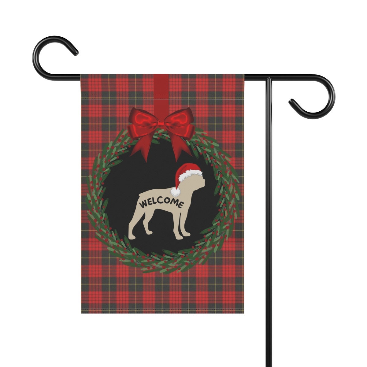 Boston Terrier Christmas Yard Flag - Holiday Gift Idea for Boston Terrier Mom or Dad, 12" X 18"  Welcome Sign, *Flag Stand Not Inc