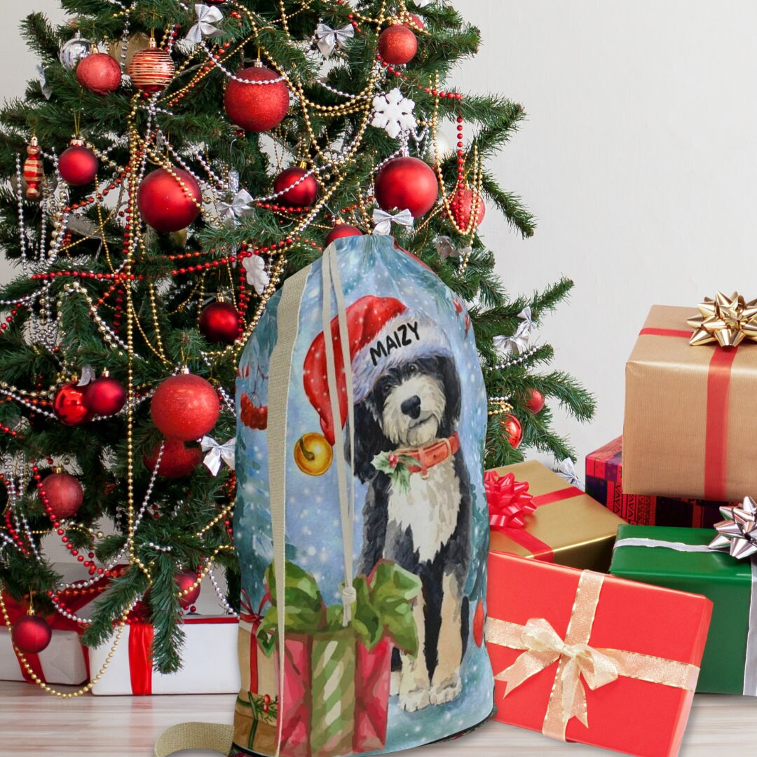 Personalized Bernedoodle Christmas Bag Present - Doodle Dog Santa Claus Gift Sack Bag, Doodle Dog Mom Gift, Bernedoodle Bag