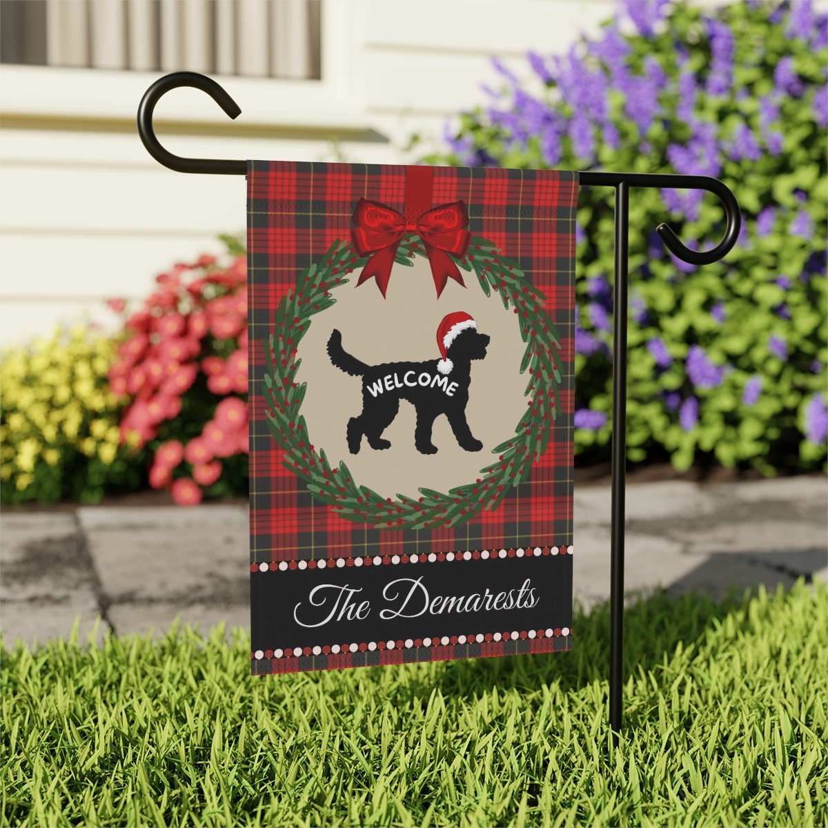 Personalized Doodle Dog Christmas Yard Flag - Holiday Gift Idea for Doodle Mom or Dad, Custom Flag (black) Doodle Silhouette 12"x1